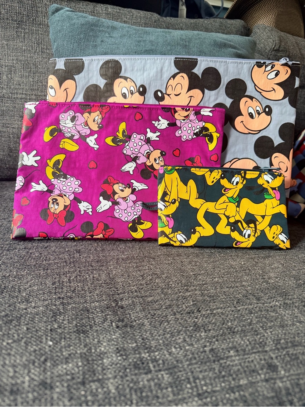BAGGU Disney Character Zip Pouch Trio - Light Blue, Magenta, Yellow
